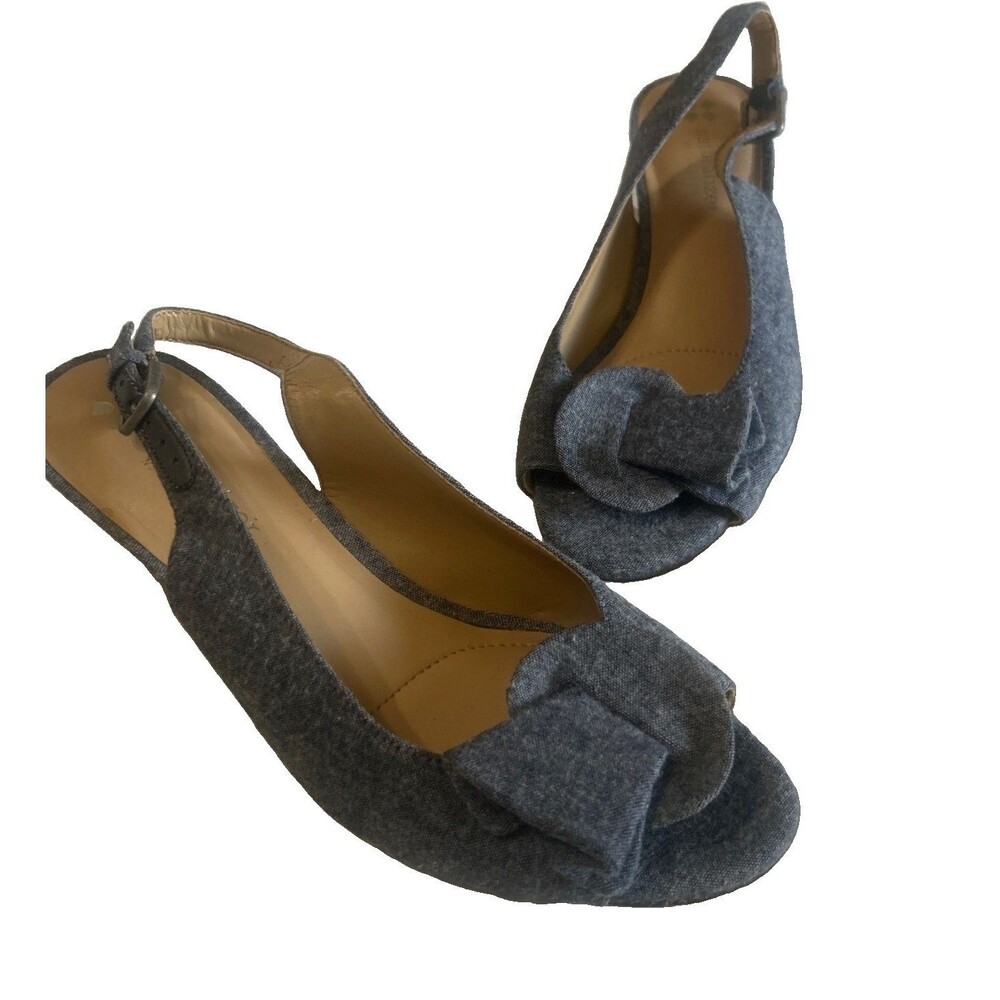 Naturalizer Tinna Women's 7M Blue Denim Wedge Sandals Peep Toe Slingback